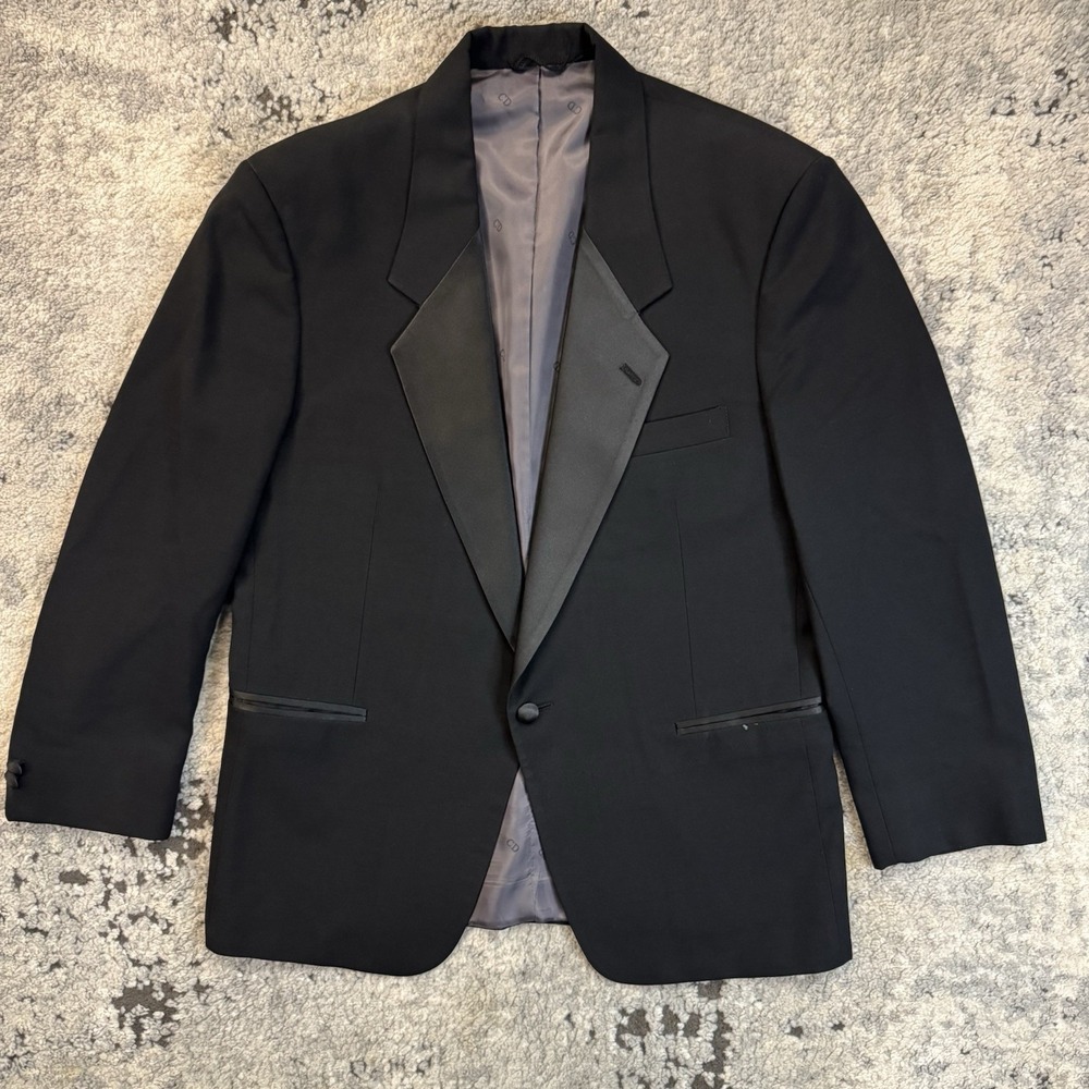 Christian Dior Monsieur Tuxedo Jacket Mens 40S Black Satin Lapel Formal Blazer